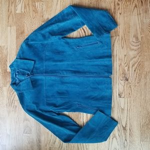 (M) SUZY Suzy Shier Lined Colored Leather Jacket Aqua Color Moto Fancy Lux